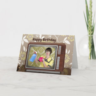 Cartão Feliz Aniversário Vintage Retro Familiar Televisão