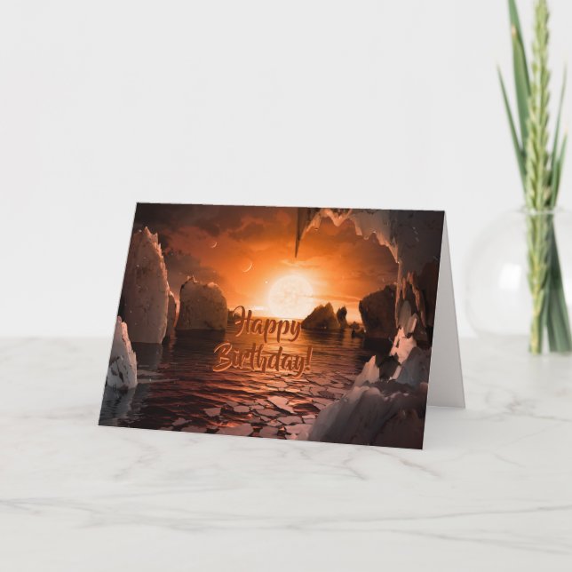 Cartão Feliz aniversario - vista de Trappist-1f Exoplanet (Frente)