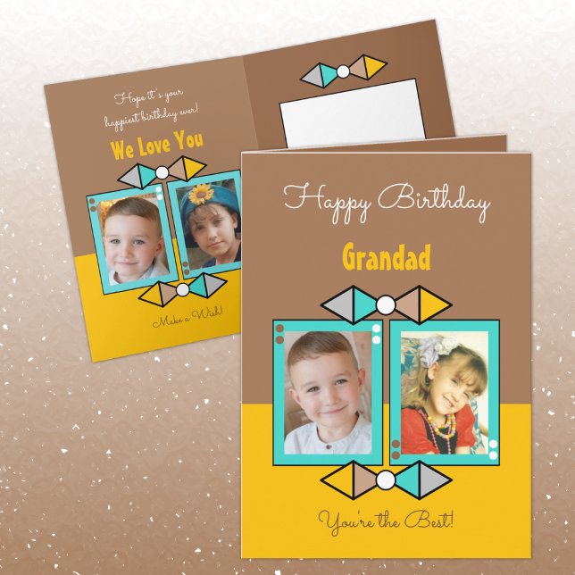 Cartão Feliz aniversário Vovô fotos marrom e amarelo (Criador carregado)