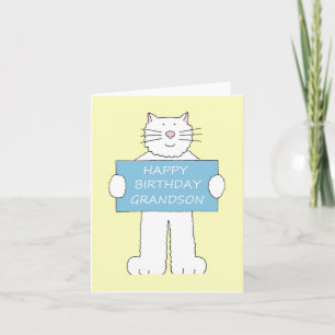 Cartão Feliz Aniversário, Vovô, Gato Branco