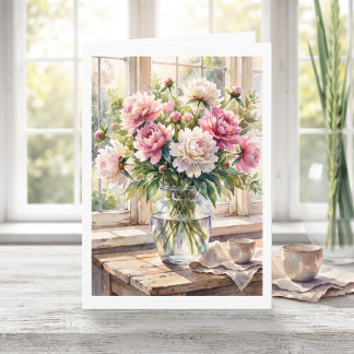 Cartão Feliz Aniversário Vovó! Peônias Rosa Floral