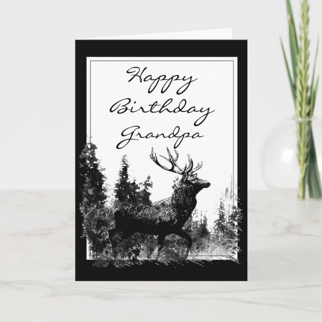 Cartão Feliz Aniversário Vovô Vintage Stag, Deer Animal (Frente)
