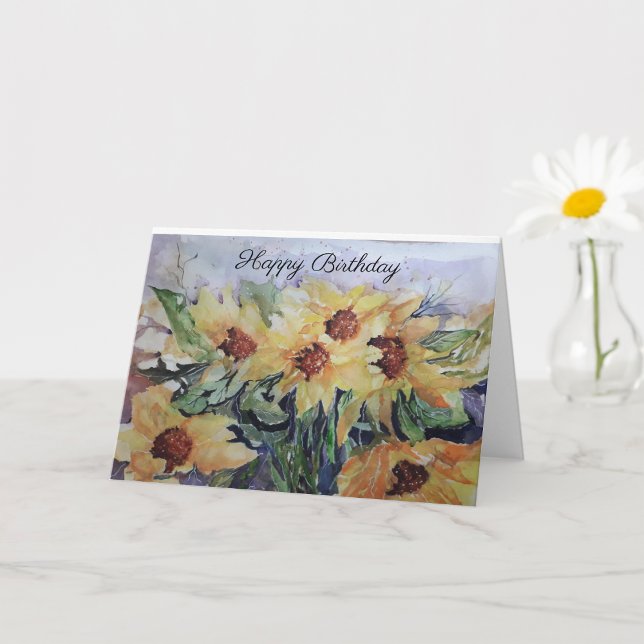 Cartão Feliz aniversário Watercolor Sunflower (Criador carregado)