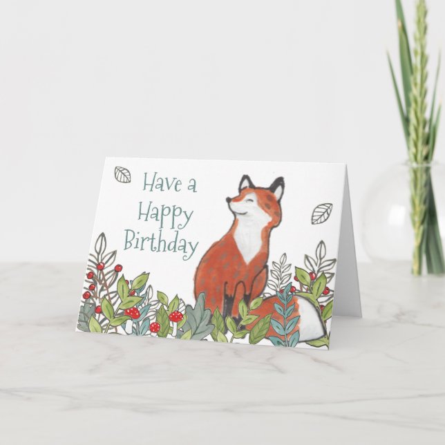 Cartão Feliz aniversário Woodland Fox Modern Engraçado (Frente)