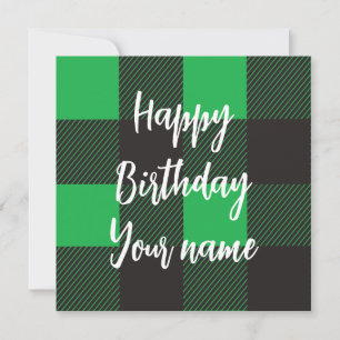 Cartão Feliz Aniversário Xadrez Verde