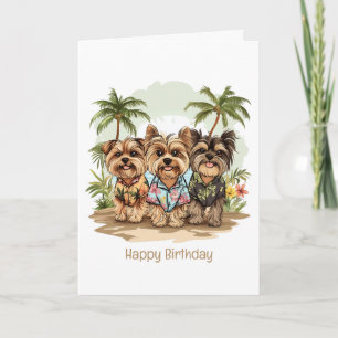 Cartão Feliz Aniversário Yorkie Cães Camisas do Havaí