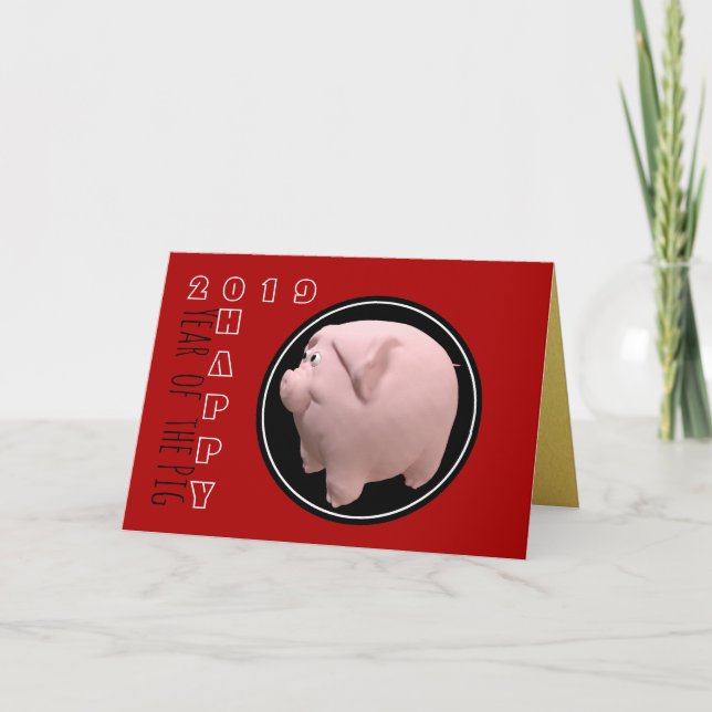 Cartão Feliz aniversário Zodíaco de 3 D PIg Ano Zodíaco E (Frente)