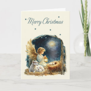 Cartão Feliz Anjo de Natal em Manger
