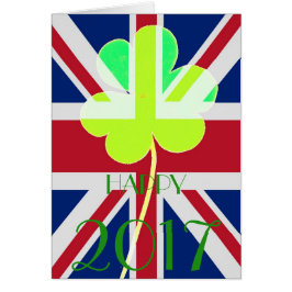 Cartão Feliz ano novo 2017 Irish Shamrock UK Flag Funny