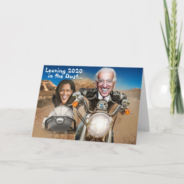 Cartão Feliz ano novo 2021, Biden & Harris Bikers (Frente)