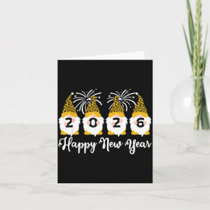 Cartão Feliz Ano Novo 2026 Gnomos Estampa de Leopardo Gno