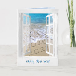 Cartão Feliz Ano Novo 2027 Janela da Praia