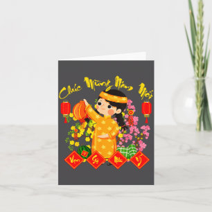 Cartão Feliz Ano Novo Ano Novo Lunar Vietnamita Ao Dai