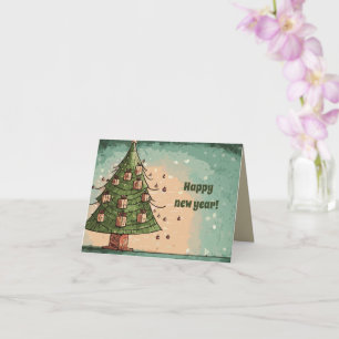 Cartão Feliz ano novo da Árvore de Natal