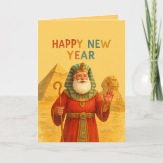 Cartão Feliz Ano Novo Faraó Egípcio Papai Noel Arte engra