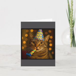 Cartão Feliz Ano Novo Gato Chapéu de Festa Engraçado Meme
