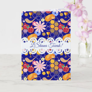 Cartão Feliz Ano Novo Judaico Rosh Hashaná Padrão Floral