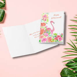 Cartão Feliz Aposentadoria Aquarela Flamingo Com Flores