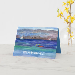 Cartão Feliz Aposentadoria Caiaque Velas Lago