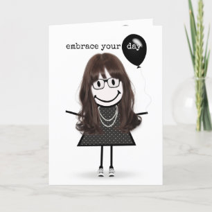 Cartão Feliz Atirinha de Aniversário com Rapariga com Bal