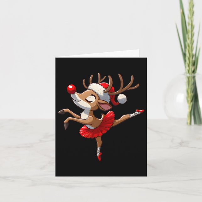 Cartão Feliz Balé de Natal Reindeer Dançando Balé Tea (Frente)