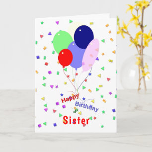 Cartão Feliz Balões de Aniversário Coloridos para Irmã