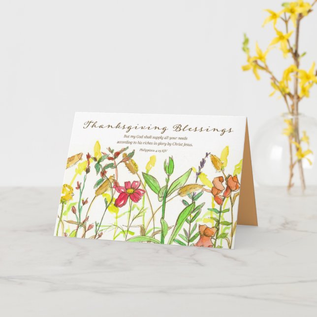 Cartão Feliz Bíblia de Ação de Graças Verse Philippians F (Flor Amarela)