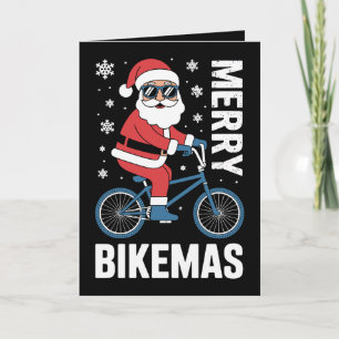 Cartão Feliz Bikemas Papai Noel Andando de Bicicleta Floc