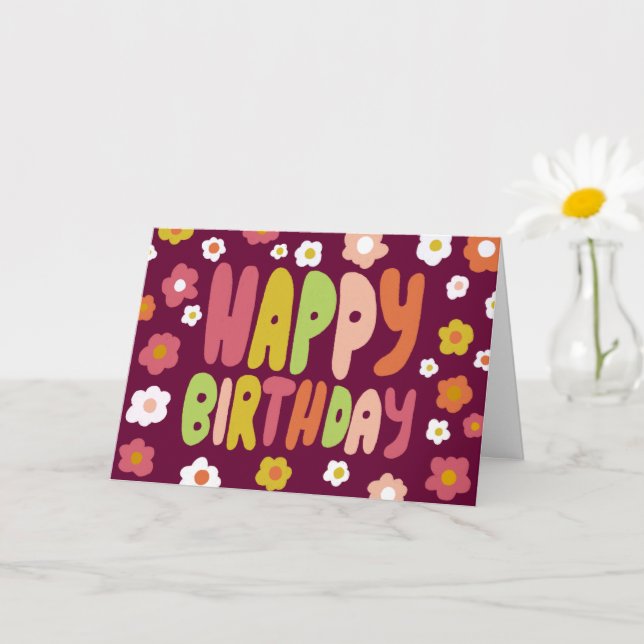 Cartão FELIZ BIRTHDAY Daisies Bble Letters CUSTOM Bday (Planta pequena)
