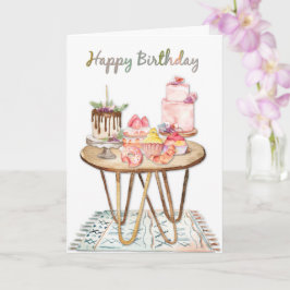 Cartão Feliz Bolo de Aquarela de Aniversário e Pedreiras