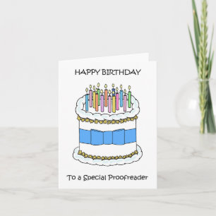 Cartão Feliz Bolo e Velas do Proofreader de Aniversário