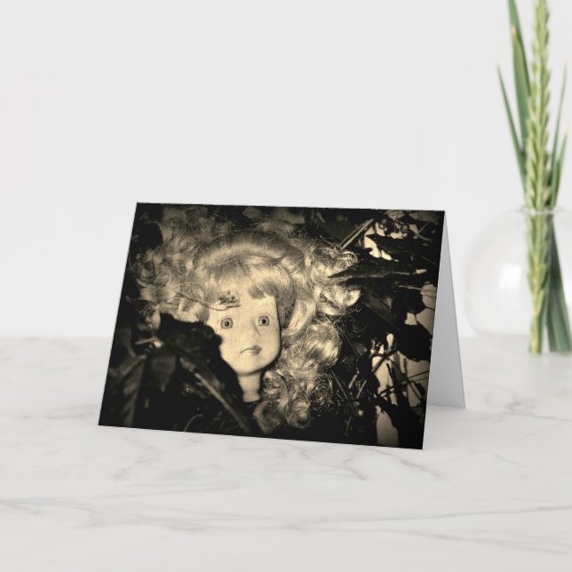 Cartão Feliz boneca de Halloween Cabeça em Sepia (Frente)