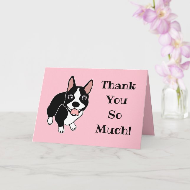 Cartão Feliz Boston Terrier Muito Obrigado. (Orquídea)