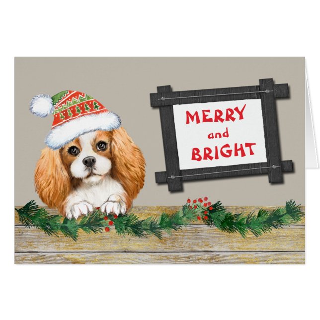 Cartão Feliz Bright Cavalier King Charles Spaniel Holiday (Frente Horizontal)