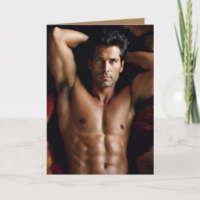 Cartão "Feliz Buffday" com homem sexy (Frente)