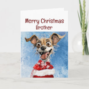 Cartão Feliz Cachorro Irmão Avô Criança Natal