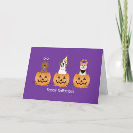 Cartão Feliz Cachorros De Halloween Em Pumpkins