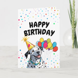 Cartão Feliz Cão Dalmático e Balões Felizes Aniversário
