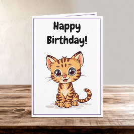 Cartão Feliz Cartoon Bengal Gato Kitten Aniversário