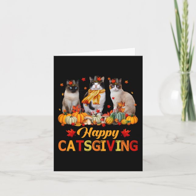 Cartão Feliz Catsgiving Gato Siames Outono Vibrações de O (Frente)
