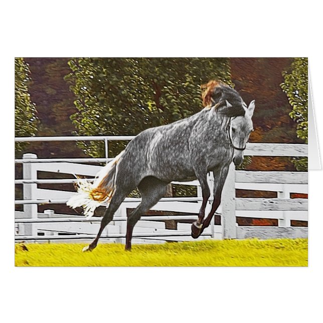 Cartão Feliz Cavalo Saltador (Frente Horizontal)