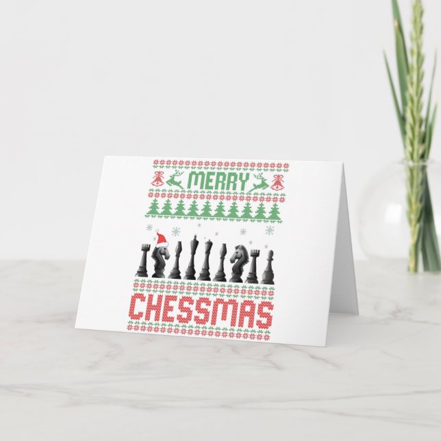 Cartão Feliz Chessmas Camiseta de Natal engraçada de xadr (Frente)