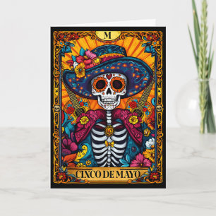 Cartão Feliz cinco de maio sombrero mexicano crânio violã