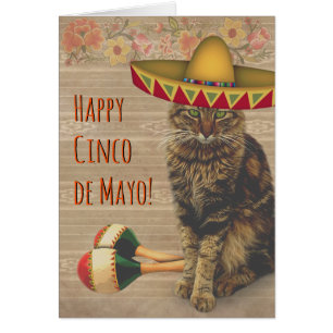 Cartão Feliz Cinco de Mayo Cat com chapéu mexicano