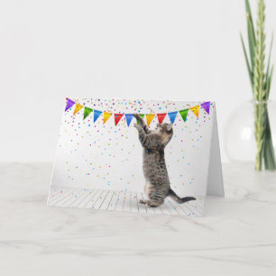 Cartão Feliz Cinza De Aniversário, Tabelas De Gato Em Con