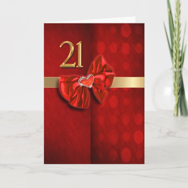 Cartão Feliz coração aniversário de 21 anos elegante (Frente)