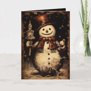 Cartão Feliz Creepmas Boneco de Neve Assombrado Gótico Vi