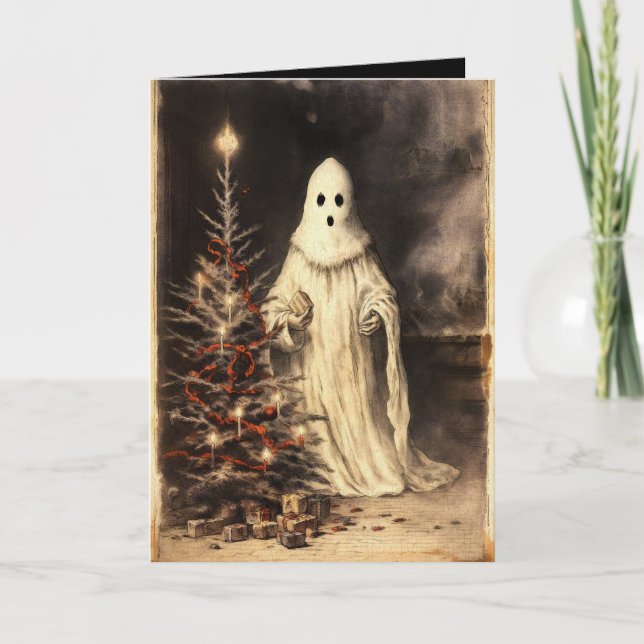Cartão Feliz Creepmas Fantasma Assustador Gótico Vintage (Frente)