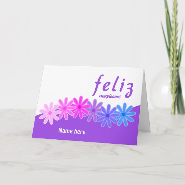 Cartão Feliz cumpleaños flores roxas personalizadas (Frente)