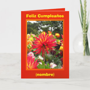 Cartão Feliz Cumpleaños - Las Dalias Rojas y Amarillas
